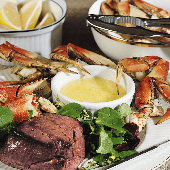 Dungeness Crab and Angus Prime tenderloin under the label "Surf & Turf".