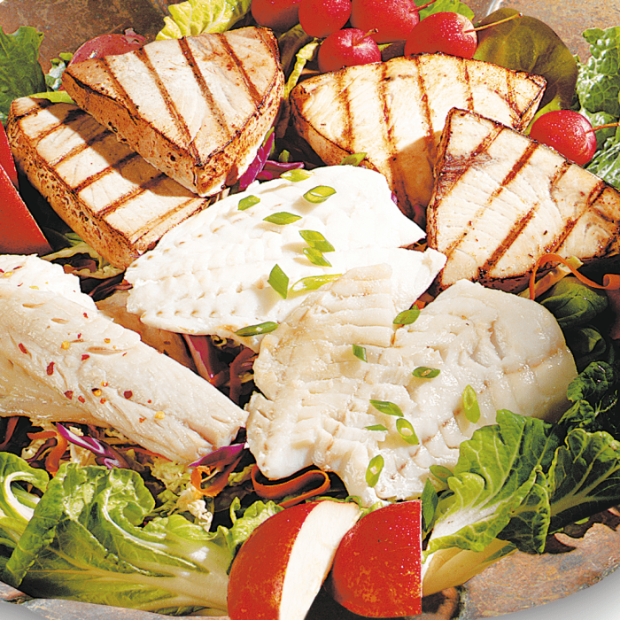 A healthy Finnfish combo meal showcasing a variety of fresh seafood options.